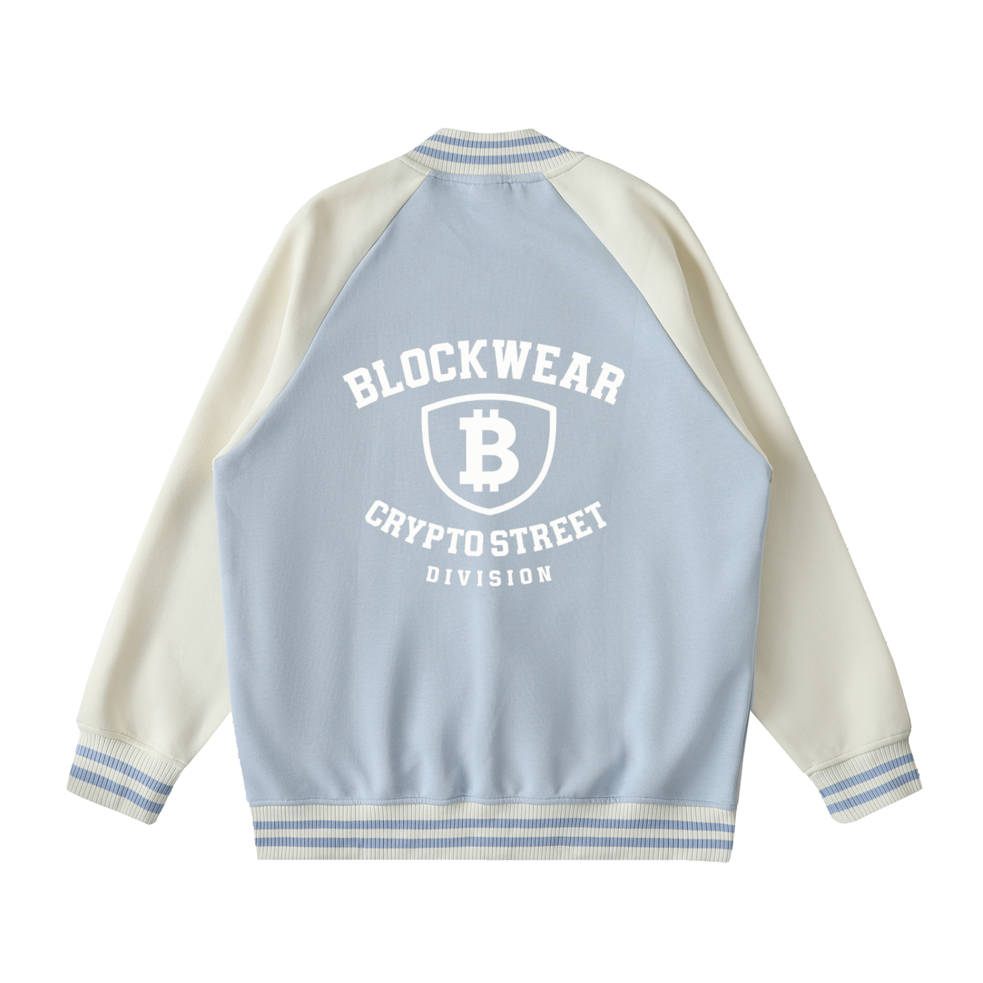 Two Tone Raglan Sleeve Varsity Jacket “Chain League” — stitched for the crypto elite