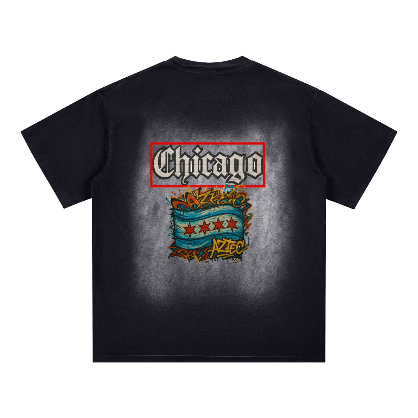 Square Patch Monkey Washed T-Shirt “Chicago Aztec State of Mind Tee”