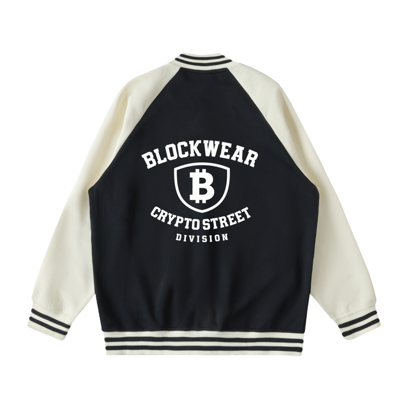 Two Tone Raglan Sleeve Varsity Jacket “Chain League” — stitched for the crypto elite