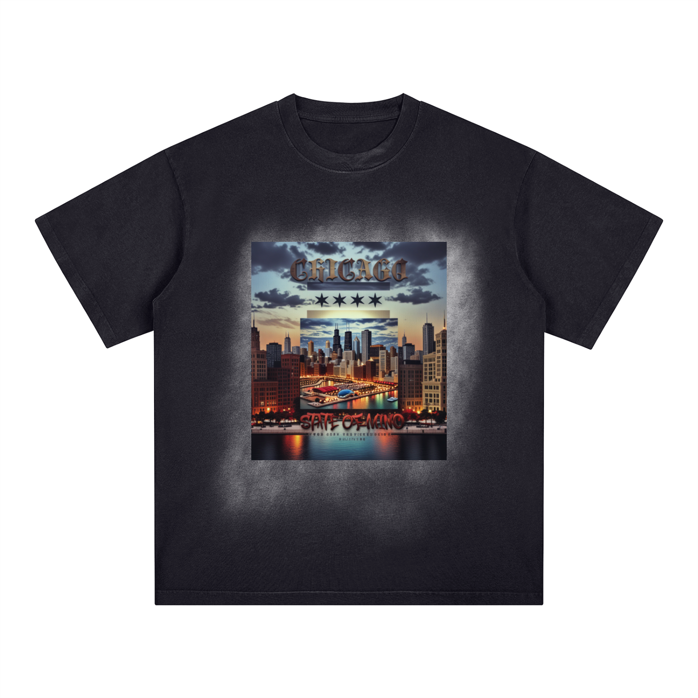 Square Patch Monkey Washed T-Shirt “Chicago Aztec State of Mind Tee ...