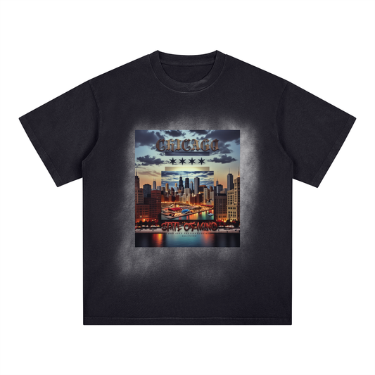 Square Patch Monkey Washed T-Shirt “Chicago Aztec State of Mind Tee”