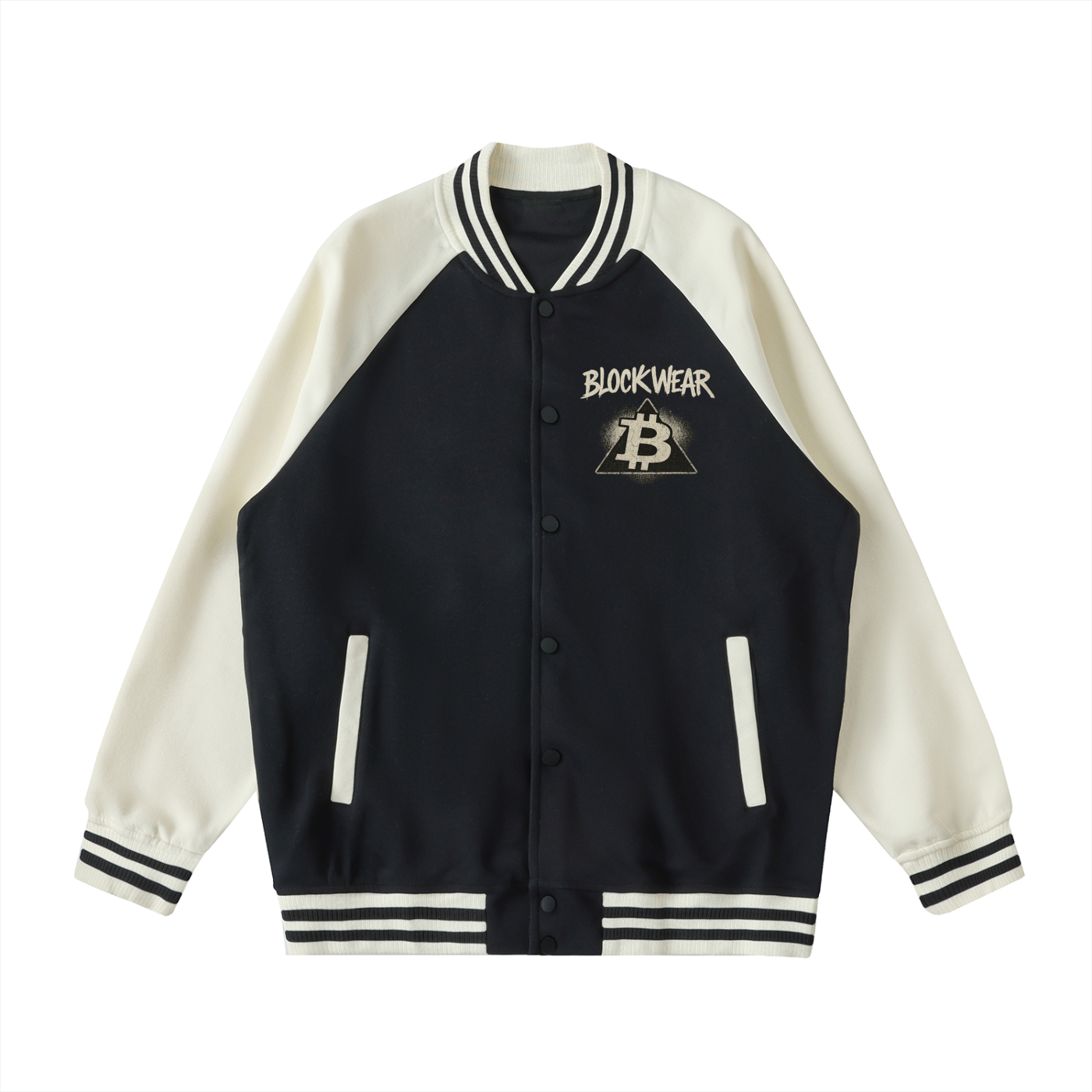 Two Tone Raglan Sleeve Varsity Jacket “Chain League” — stitched for the crypto elite