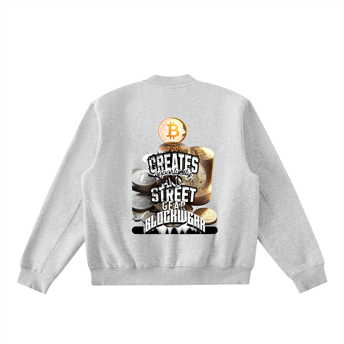 Essential Zip-Up Fleeced Varsity Jacket “Bitcoin Creates Opportunity ...