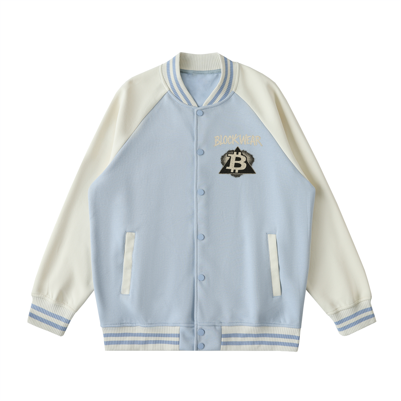 Two Tone Raglan Sleeve Varsity Jacket “Chain League” — stitched for the crypto elite