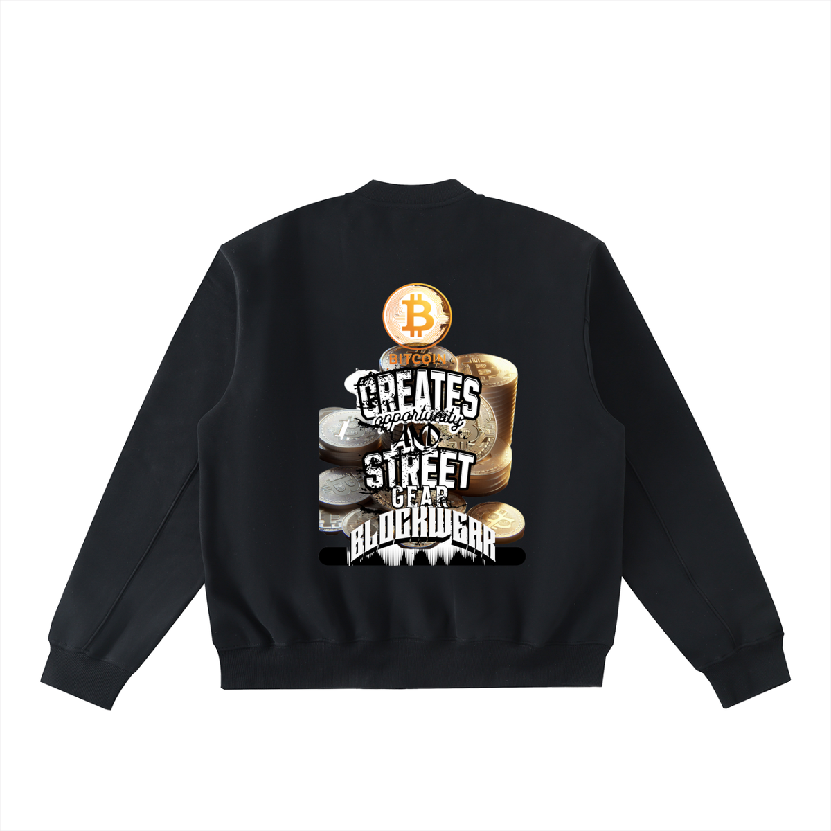 Essential Zip-Up Fleeced Varsity Jacket “Bitcoin Creates Opportunity ...