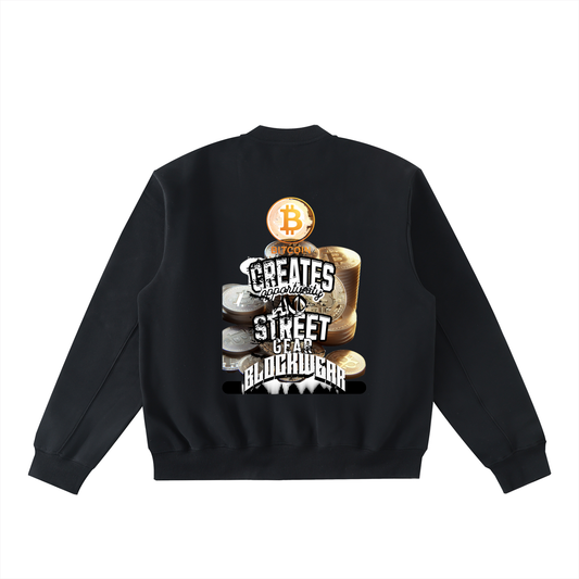 Essential Zip-Up Fleeced Varsity Jacket “Bitcoin Creates Opportunity – BlockWear Essential Varsity”
